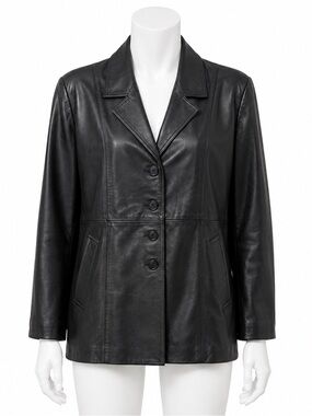 HL Real Leather Black Leather Blazer Car Coat Jacket Vintage Women's Size XL